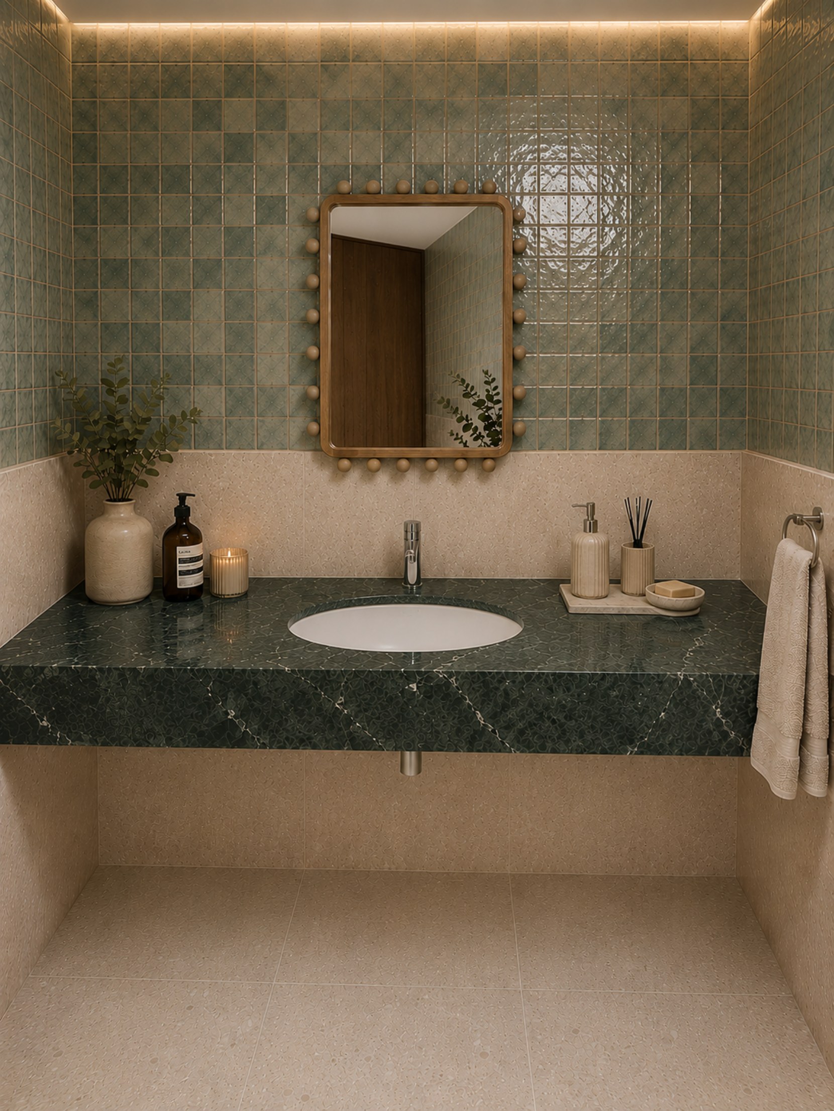 Green vanity ergonomic washroom design