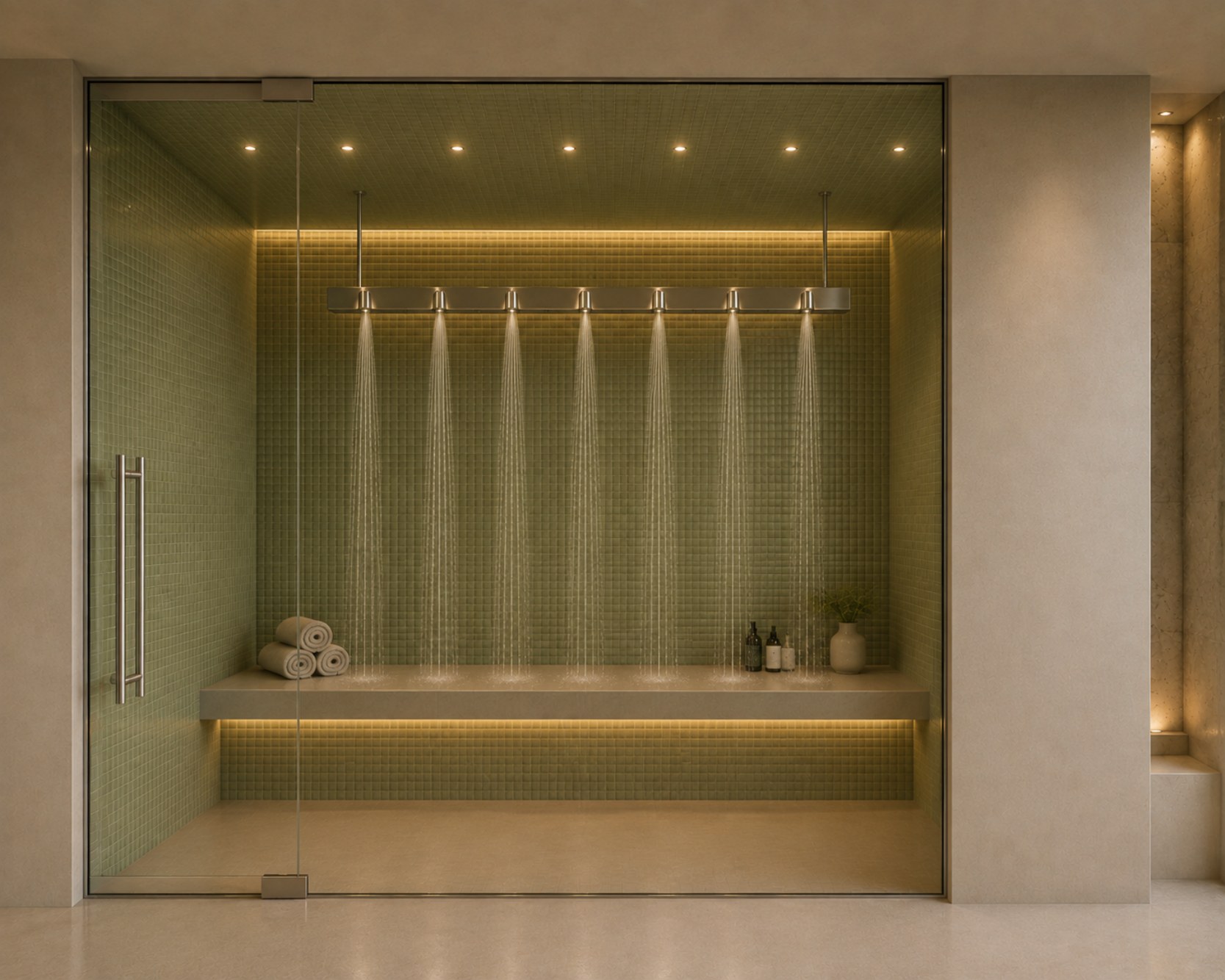 Spa wellness room with warm concealed lighting