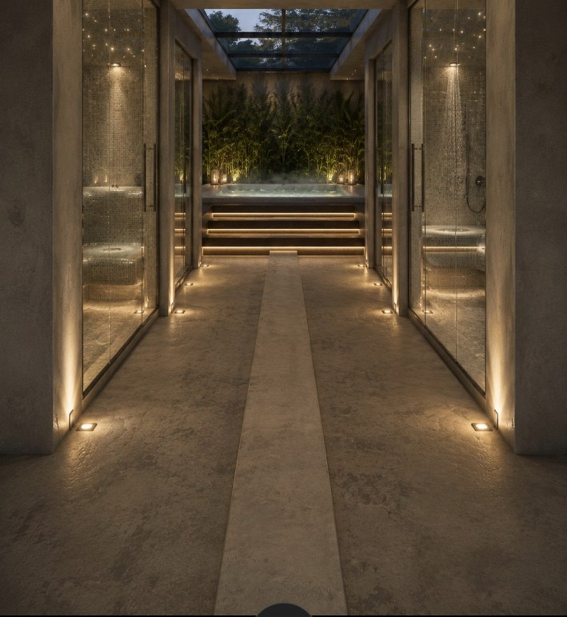 Spa corridor leading to the jacuzzi