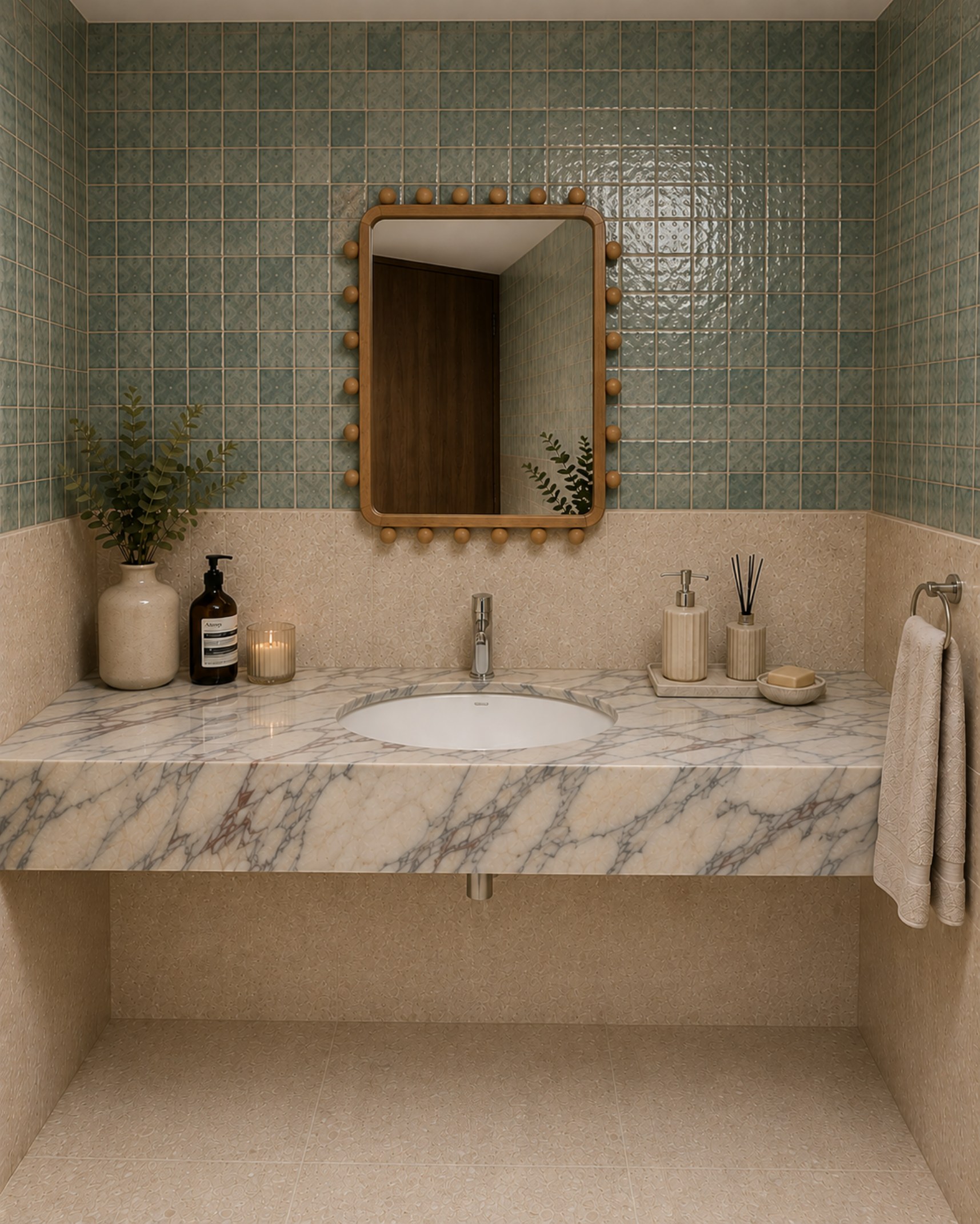 Classic marble ergonomic washroom design