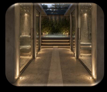 Hydrotherapy pool corridor with soft lighting