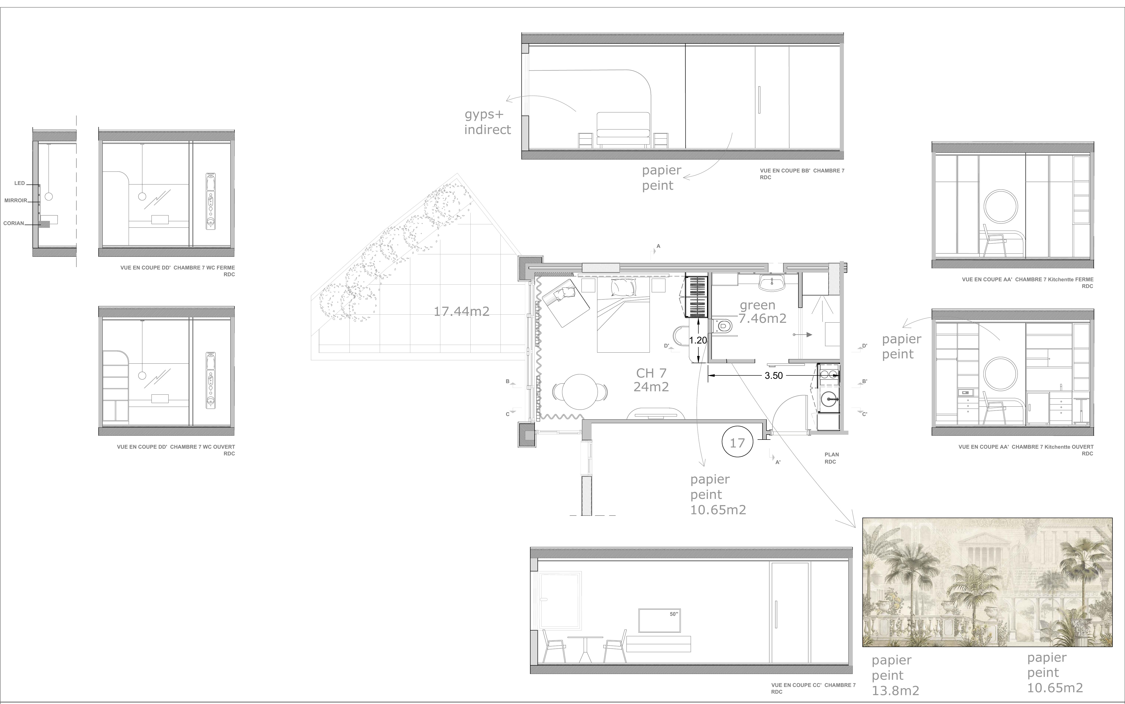 The Orangerie Suite floorplan and architectural elevations