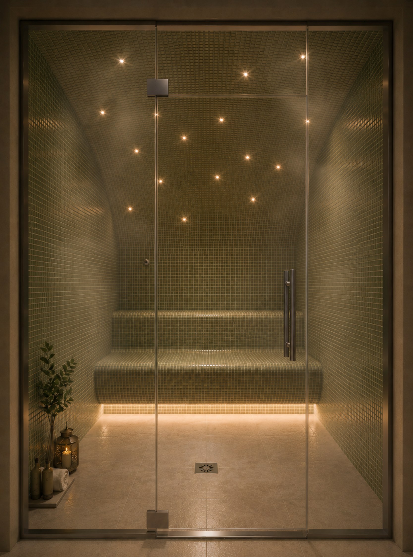 Private glass-enclosed steam room