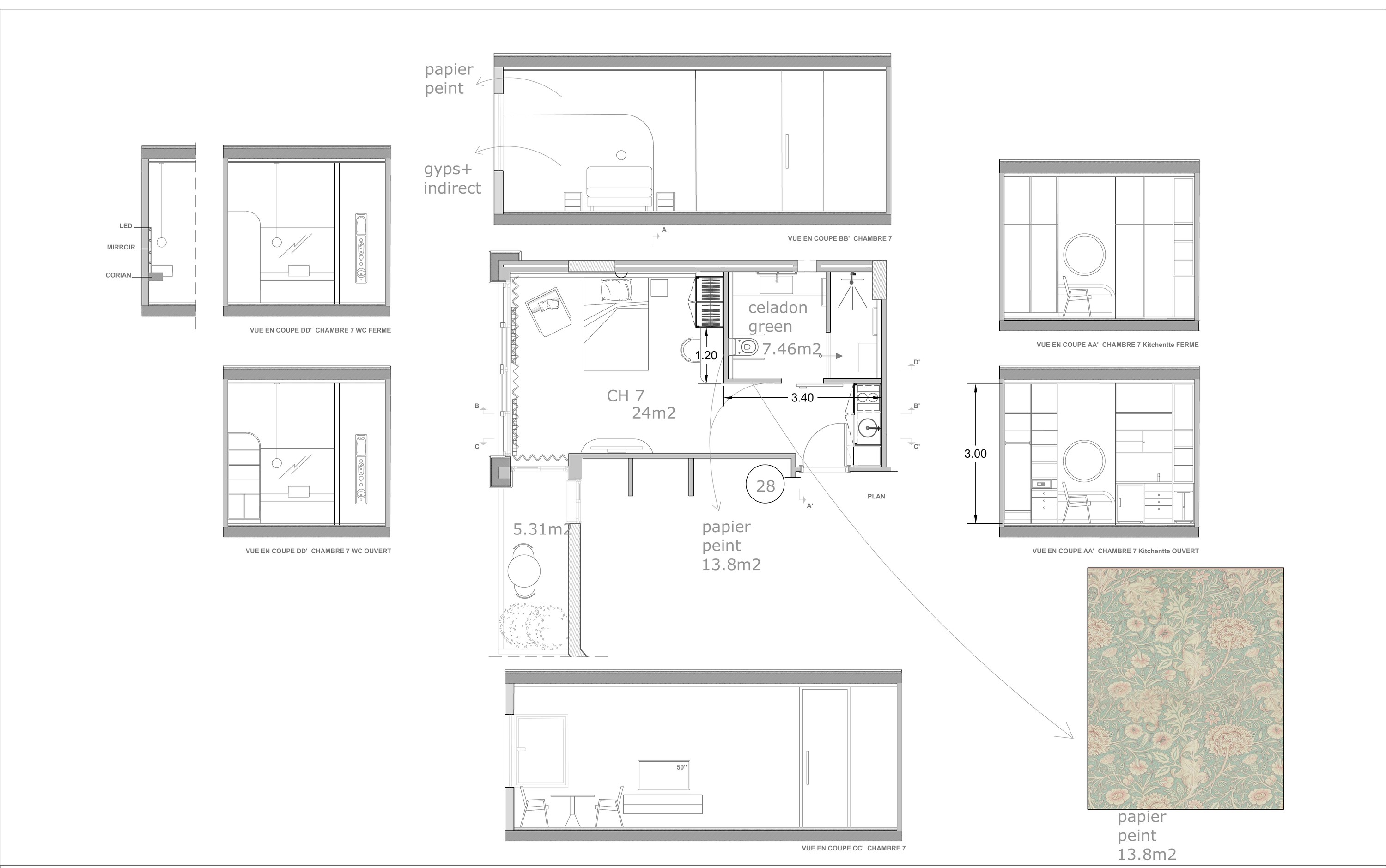 The Floral Suite floorplan and architectural elevations
