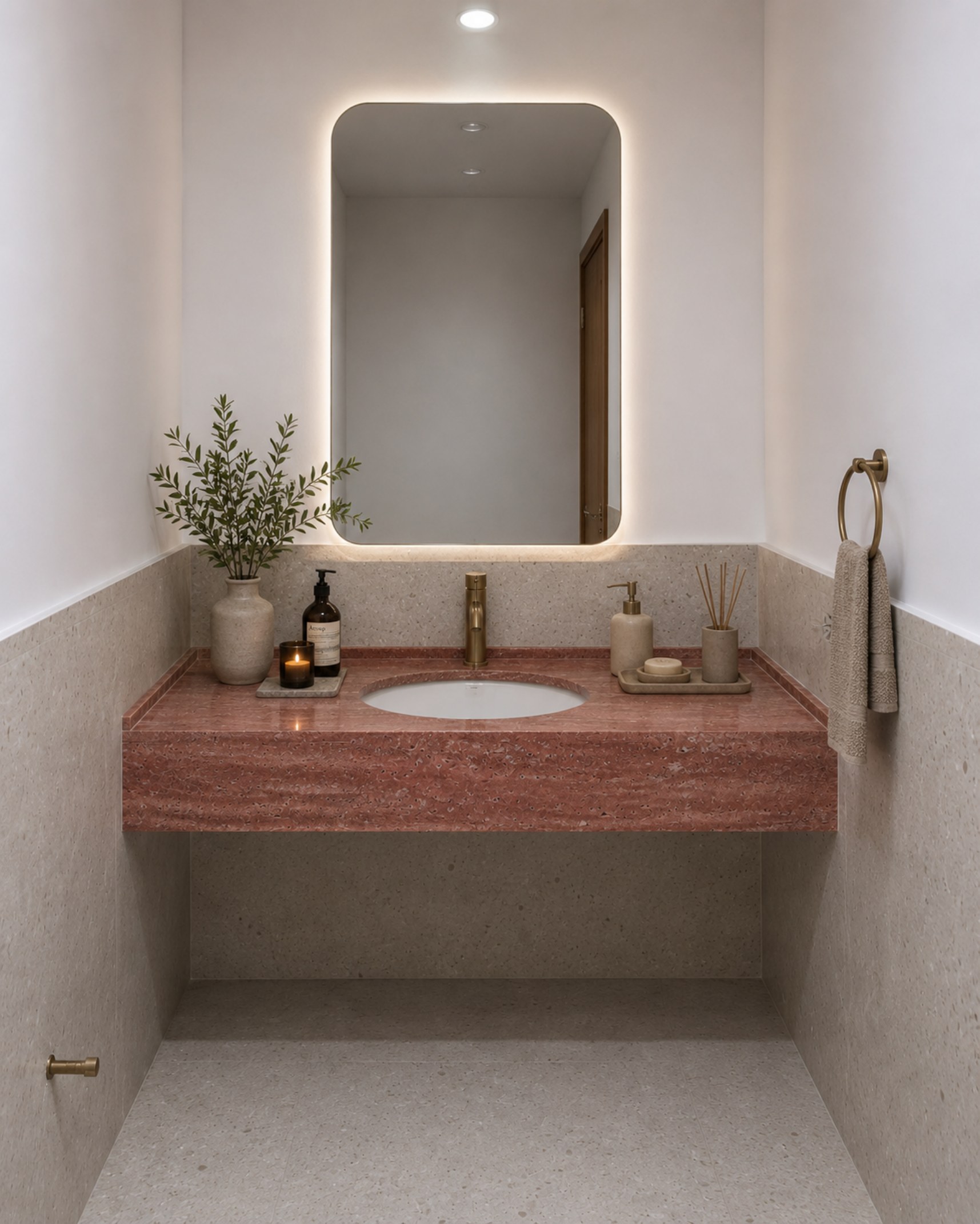 Red stone ergonomic washroom design